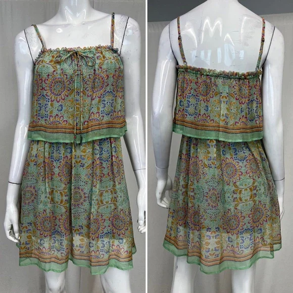 Ella Moss | Dresses | Ella Moss Small Silk Chiffon Tiered Strappy Green  Floral Dress Anthropologie | Poshmark